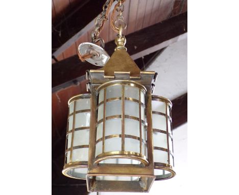 Arts &amp; crafts brass lobed glass hall lantern