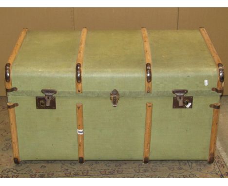 Vintage travelling trunk with canvas covers, overlaid in timber together with three smaller cases of varying design (4) 