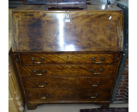A 19th century mahogany bureau with a drawer fitted interior, 4 graduated long drawers on bracket feet, W94cm