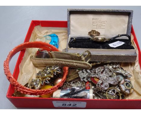 A lady's 9ct gold-cased Rotary wristwatch, a 9ct gold ring, and various other costume jewellery