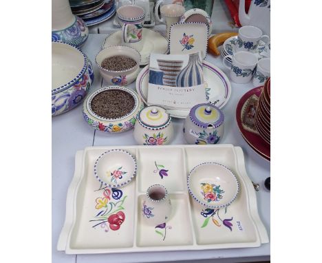 Poole Pottery preserve pots, hors d'oeuvres dish etc 