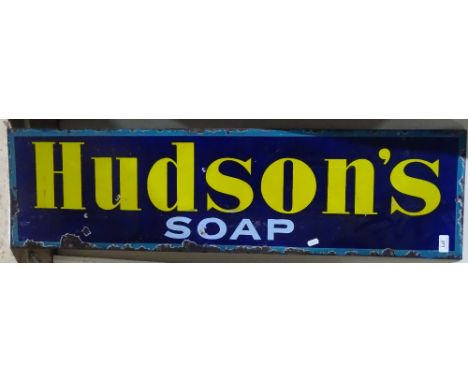 A Vintage blue enamelled "Hudson's Soap" advertising sign, L107cm