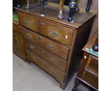 A George III oak chest of 2 short and 3 long drawers, on bracket feet, W82cm