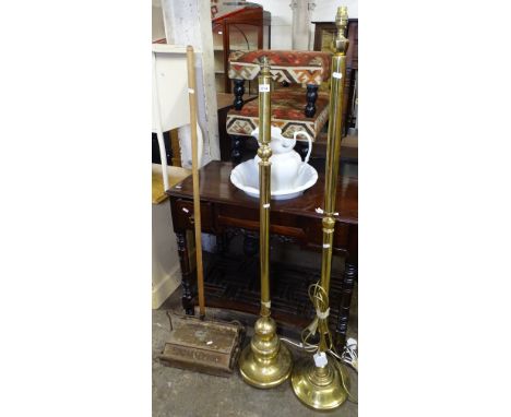 2 brass standard lamps, and a Vintage Ewbank Empire carpet sweeper