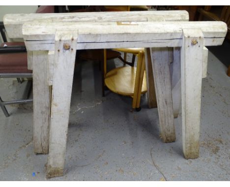 A pair of large Vintage painted trestle stands, L100cm, H92cm 