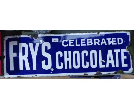A Vintage enamel Fry's Celebrated Chocolate sign, length 30"
