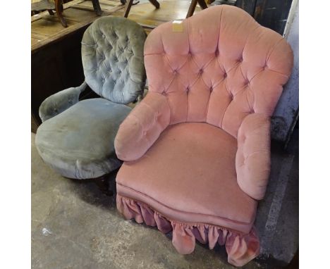 2 Victorian button-back upholstered nursing chairs