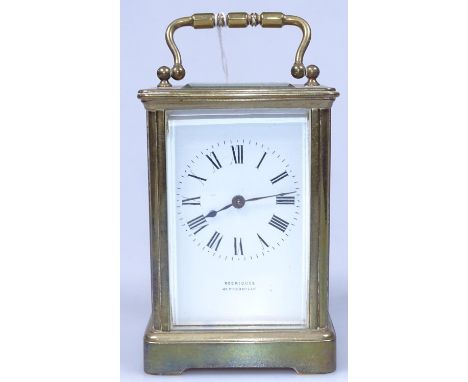 A brass carriage clock retailed by Rodrigues Piccadilly, 4.5"