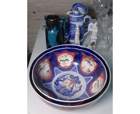 Spode Italian pattern teaware, 1918 memorial, Imari bowls, and a West German vase