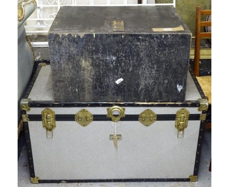 A stained pine tool chest with 2 fitted drawers, and a World Range travelling trunk (2)