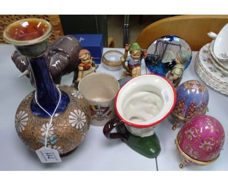 A Beswick elephant, Hummel figures, egg design boxes etc