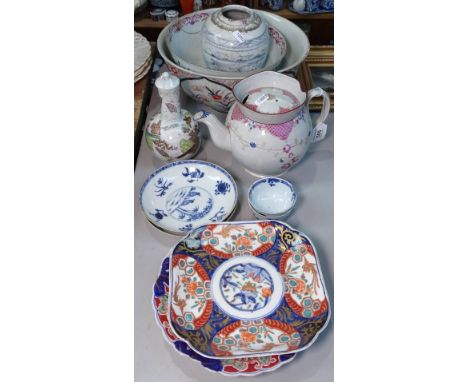 A Chinese teapot, a bowl, plates etc