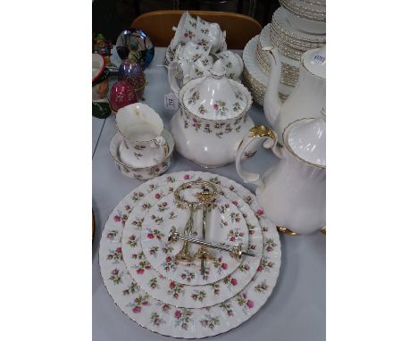 A Royal Albert Winsome tea set, including teapot and a 3-tier cake stand
