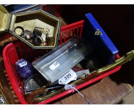 Thimbles, Parker pens, a magnifier, an amethyst frog etc