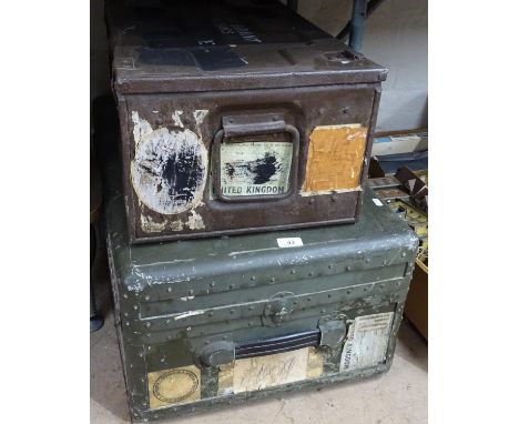 An ammo box, and a steel trunk, length 30"