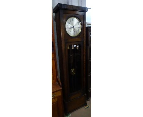 An Art Deco oak-cased 3-train clock, H191cm
