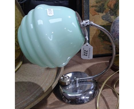 An Art Deco chrome table lamp with blue glass shade, height 9.5"