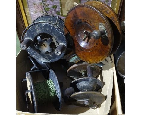 Vintage fishing reels, including Osden Smiths and Allcock
