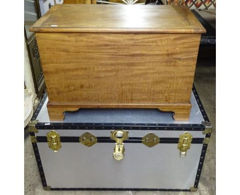 An Antique mahogany blanket chest, and a steel-bound trunk (2)
