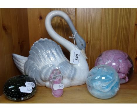 A NAO swan vase, an Alum Bay penguin and paperweight, and 2 others