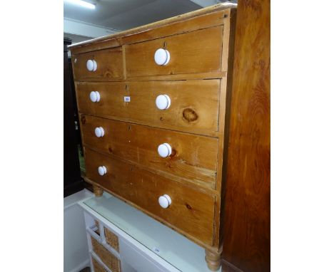 A Victorian pine 5-drawer chest with ceramic handles, on bun feet, W96cm
