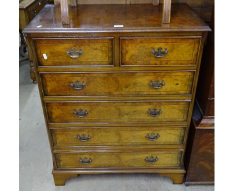 A reproduction cross-banded yew wood chest of 2 short and 4 long drawers, on bracket feet, W79cm