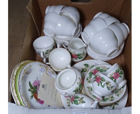 A Wedgwood tea set with pink floral decoration, Cashmere teaware, and collector's plates