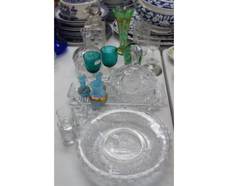 A cut-glass tray, a decanter, a Victorian Dump paperweight etc