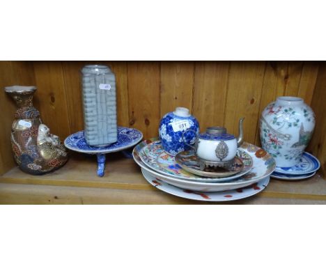 Chinese plates, tazzas, a vase etc