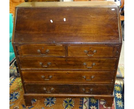 A 19th century mahogany bureau, with 2 short and 3 long drawers, on bracket feet, W95cm
