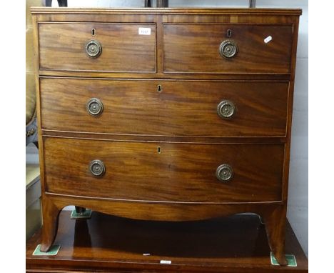 A 19th century mahogany bow-front 4-drawer chest, on bracket feet, W90cm