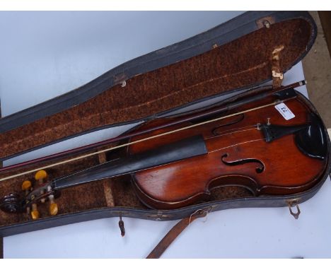 A Vintage violin and bow in case