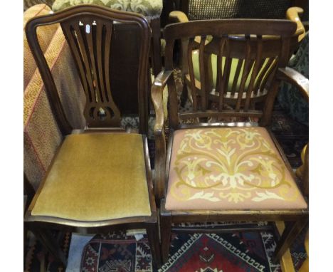 A pair of Edwardian mahogany framed dining chairs in the Hepplewhite taste, and a further 19th Century carver dining chair wi