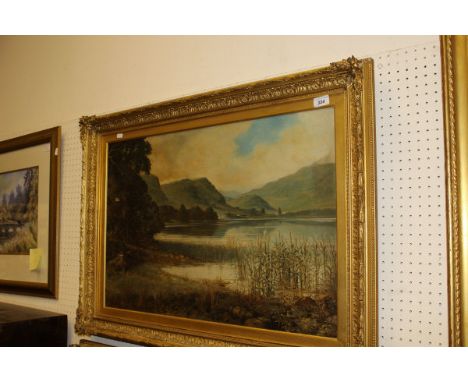 R REG COLLINS "Lake scene", oil on canvas, signed lower left, together with one other by the same hand (2)