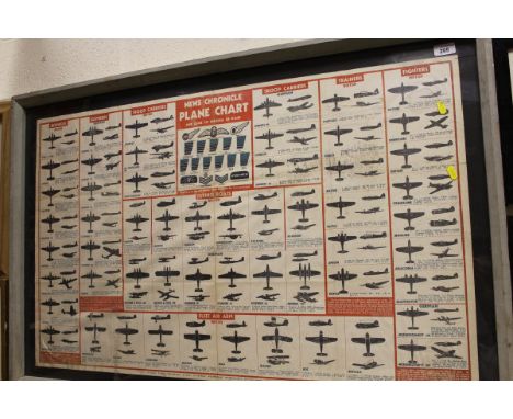 A framed and glazed newspaper pull-out "News Chronicle Plane Chart and Guide to Insignia of Rank", together with A. BELVEDERE