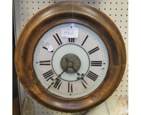 A 19th Century Continental beech framed postman's alarm clock and associated pendulum