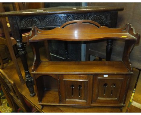 A small oak corner table in the 17th Century manner, and a late 19th Century book shelf cabinet