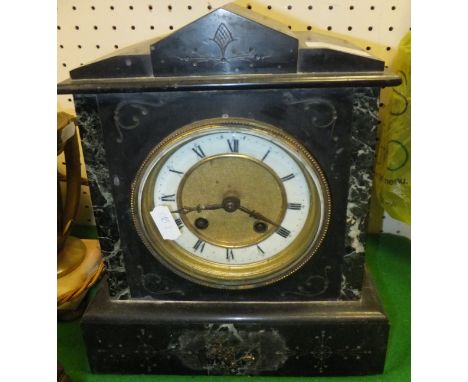 A circa 1900 marble and slate cased French mantel clock, the chapter ring with Roman numerals