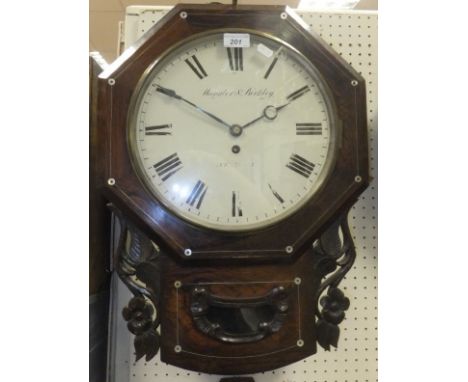 A 19th Century rosewood cased drop dial wall clock, the movement with circular painted dial inscribed "Wangler & Birkley - Ne