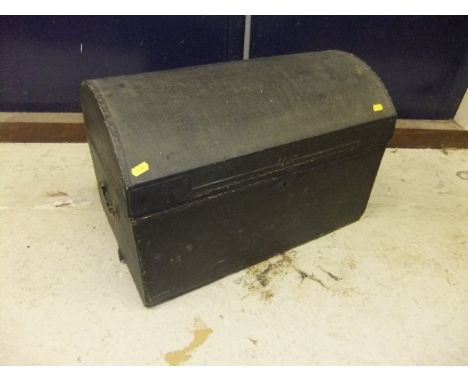 A late 18th Century dome top trunk with fabric covering, bearing label to interior "Thomas Cox, Trunk Manufacturer, Park Stre