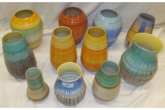 A Collection Of Shelley Pottery Vases With Dripware And Ringed