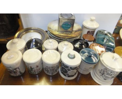 A large collection of Stilton jars, etc. to include Fortnum & Mason, a collection of Continental porcelain cabinet plates eac