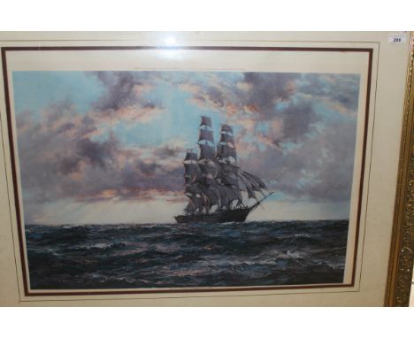 AFTER MONTAGU DAWSON "The Clipper Kaisow at sunset", colour print, signed in pencil bottom right