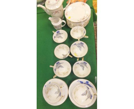 A set of 10 Copenhagen "Iris" decorated cups and saucers, together with a collection of Porsgrund Pottery table wares to incl