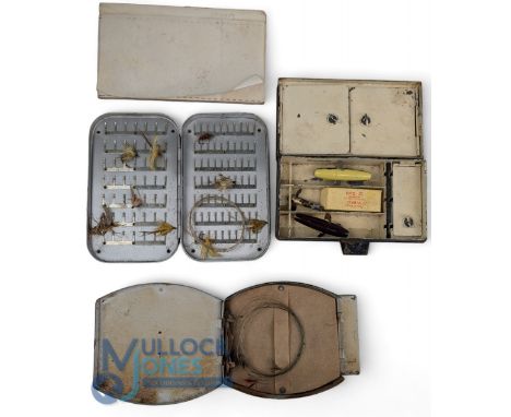 2x Japanned Fishing Tackle Boxes, one by Hardy Bros, with cast inside, with indistinct makers label sectioned tin having devo
