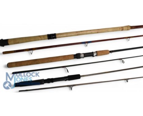 Leeda Rimspin 2.4metre, 2 piece carbon rod, 15-40g, lined guides, cork handle, little used; a Shakespeare MG Easispin. 2.1m, 