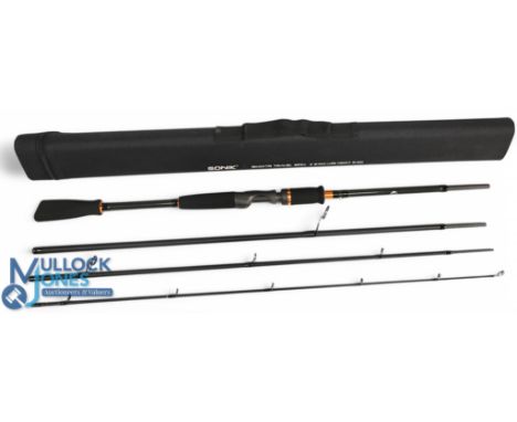 Sonik SK 4XTR carbon travel spinning rod, 9ft 4pc, composite grips with ratchet down locking reel seat, lined stand off rings
