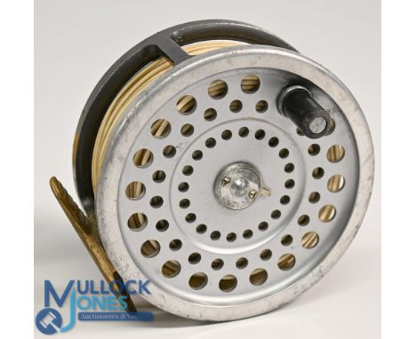 Hardy Bros Marquis No 2 Salmon alloy fly reel – dia 4 1/8" ribbed brass foot, black handle, quick release spool, rear adjuste
