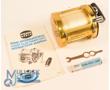 Penn International 11, 50TW, Big Game fishing reel, 4 1/2" diameter, 5" across frame, lever drag with preset, on/off ratchet 