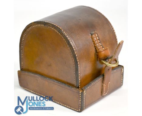Chris Farlow London 'D' shape block leather reel case 4" x 2 ¼", some re-stitching, new strap and original buckle. Good case